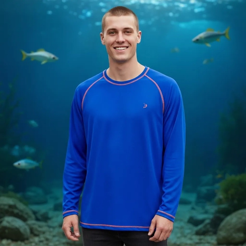 Reel Legends XXL Mens Long Sleeve Fishing Shirt Marlin‎ Blue Orange Trim